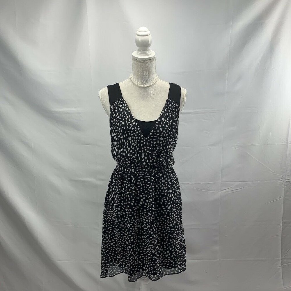 Express Black & White Polka Dot Chiffon Dress Surplice Faux‎ Wrap Draped size M